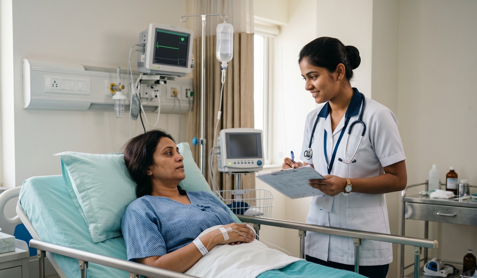 Nurse assessing an elderly patient with anaemia at home