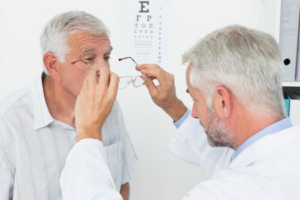 A senior getting his eyes tested